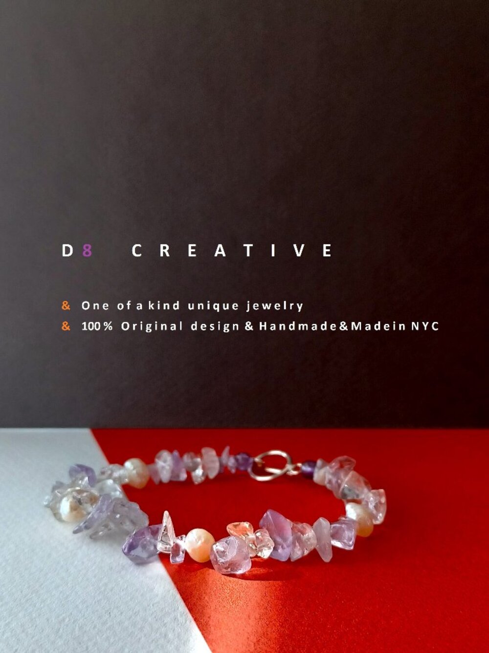 New amethyst gravel stone with freshwater pearl and 925 sterling silver bracelet